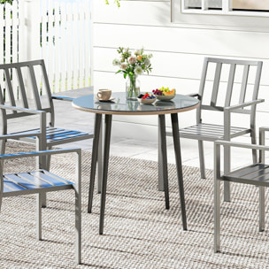 Mesa de Comedor de Jardín Redonda, Mesa de Terraza Exterior 80x80x74 cm, con Tablero de Vidrio Templado con Borde de Ratán, Estructura de Acero, Carga 50 kg, para Patio, Balcón, Gris