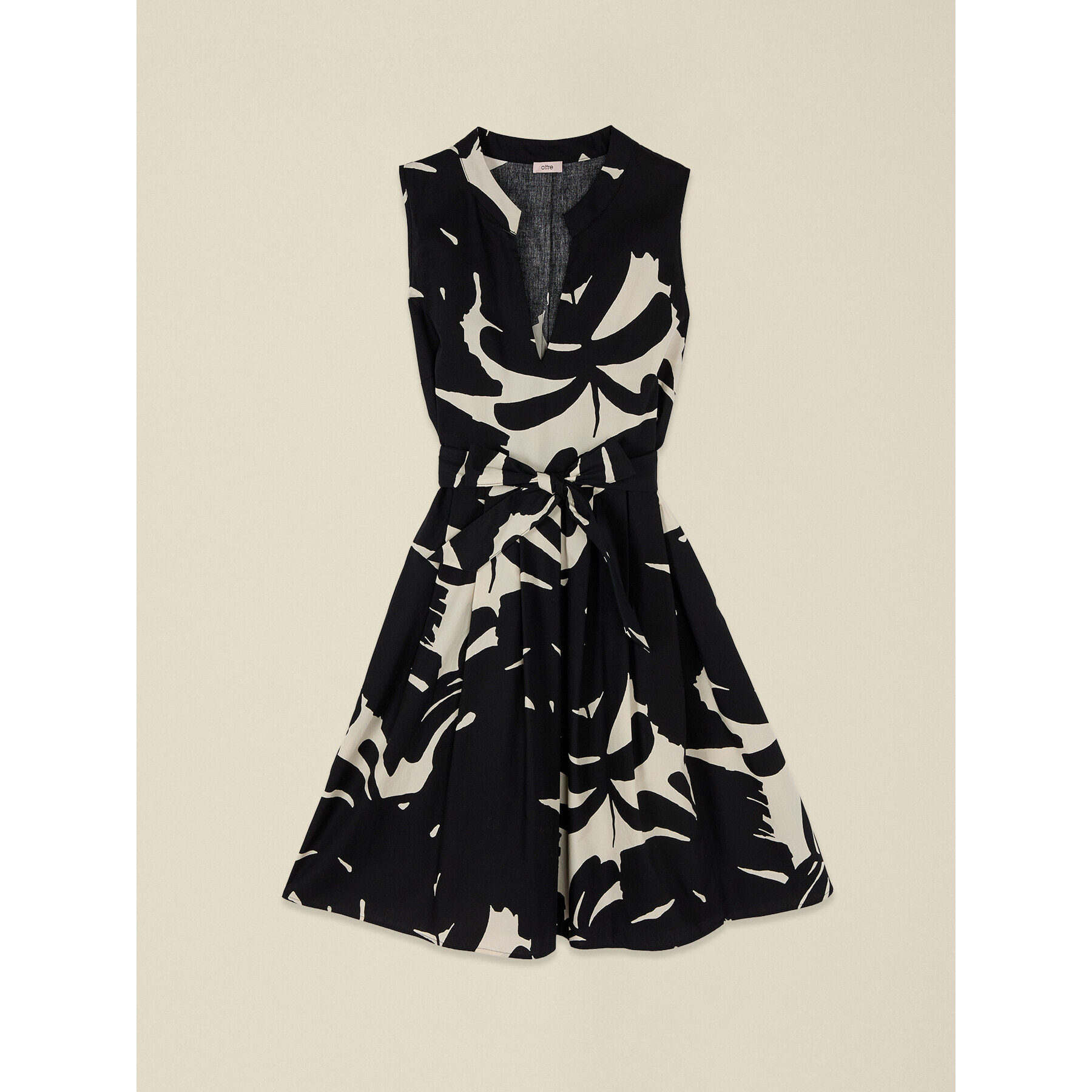 Oltre - Vestido flare en popelina estampada - Negro