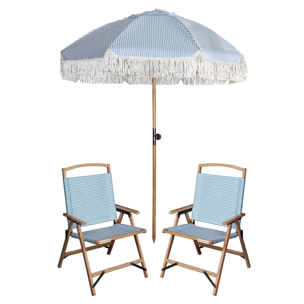 Lot de 2 chaises de plage bleues et parasol assorti PLAYA