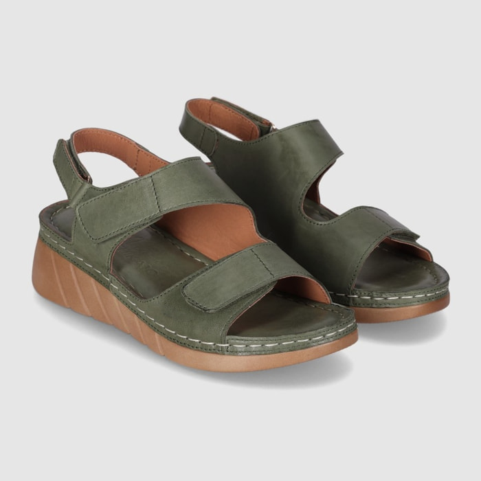 Sandalias de Piel - Kaki - Tacón: 3 cm