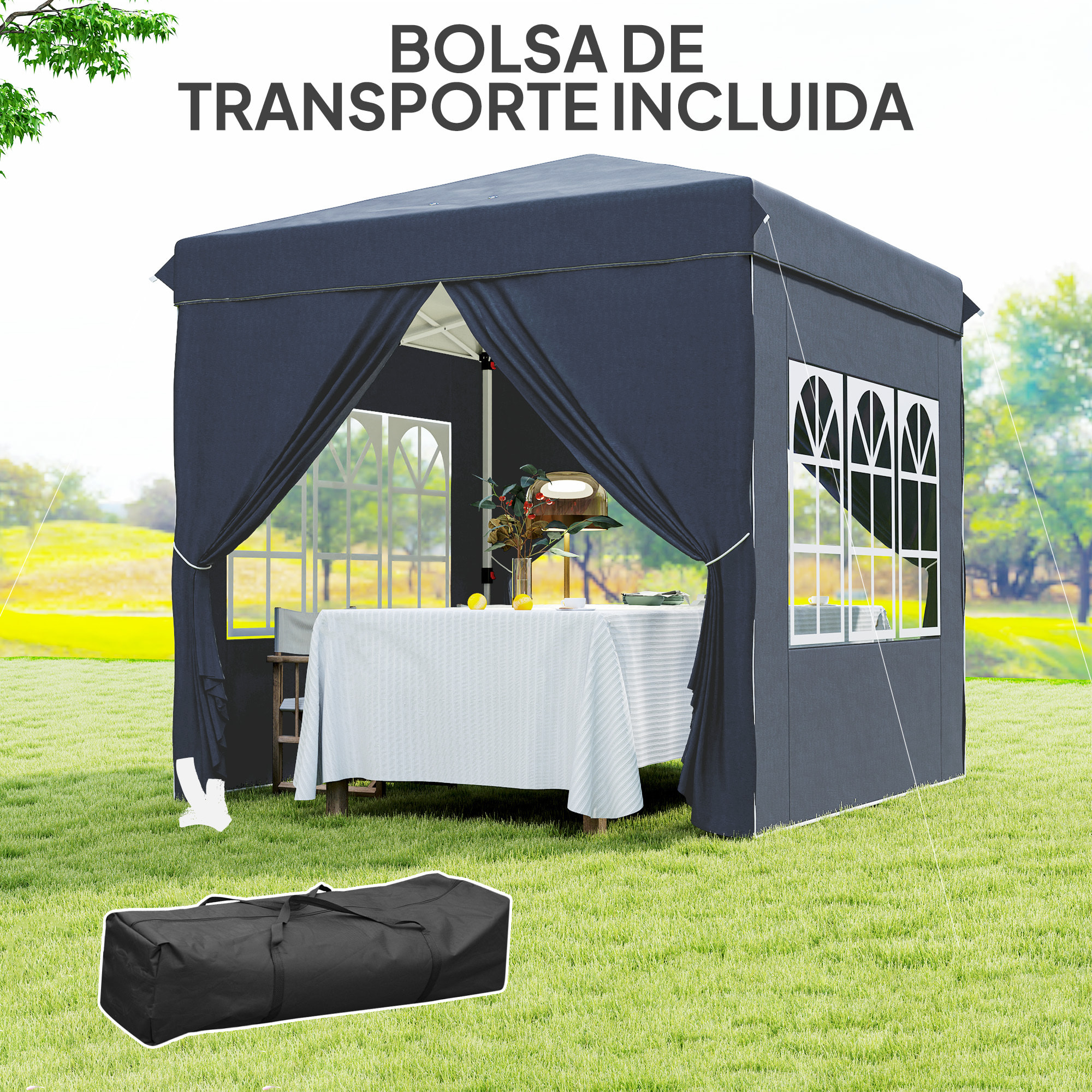 Carpa Plegable Pop-up Gazebo 2,5x2,5 m Cenador Plegable con 4 Paredes Laterales Anti-UV Altura Ajustable y Bolsa de Transporte para Camping Fiestas