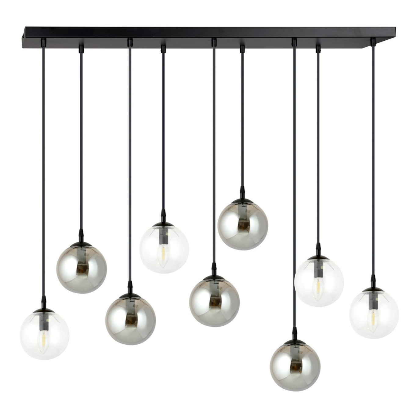Lampada a sospensione COSMO in acciaio nero con sfere in vetro