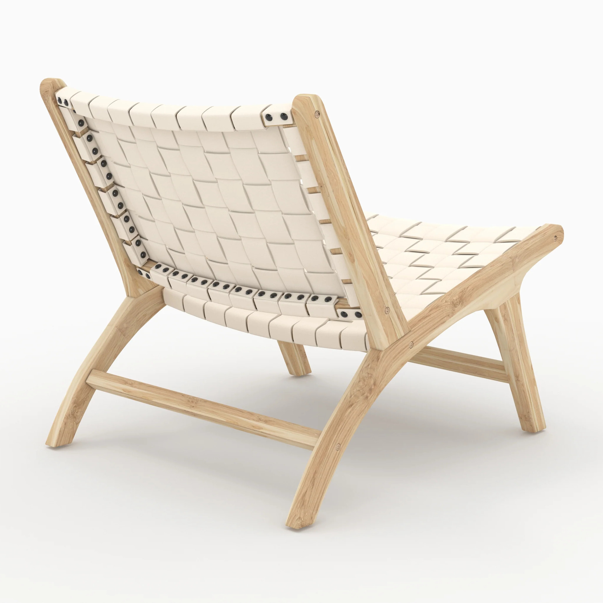 Fauteuil en teck et cuir tressé blanc - Kuna
