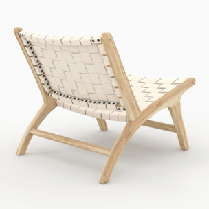 Fauteuil en teck et cuir tressé blanc - Kuna