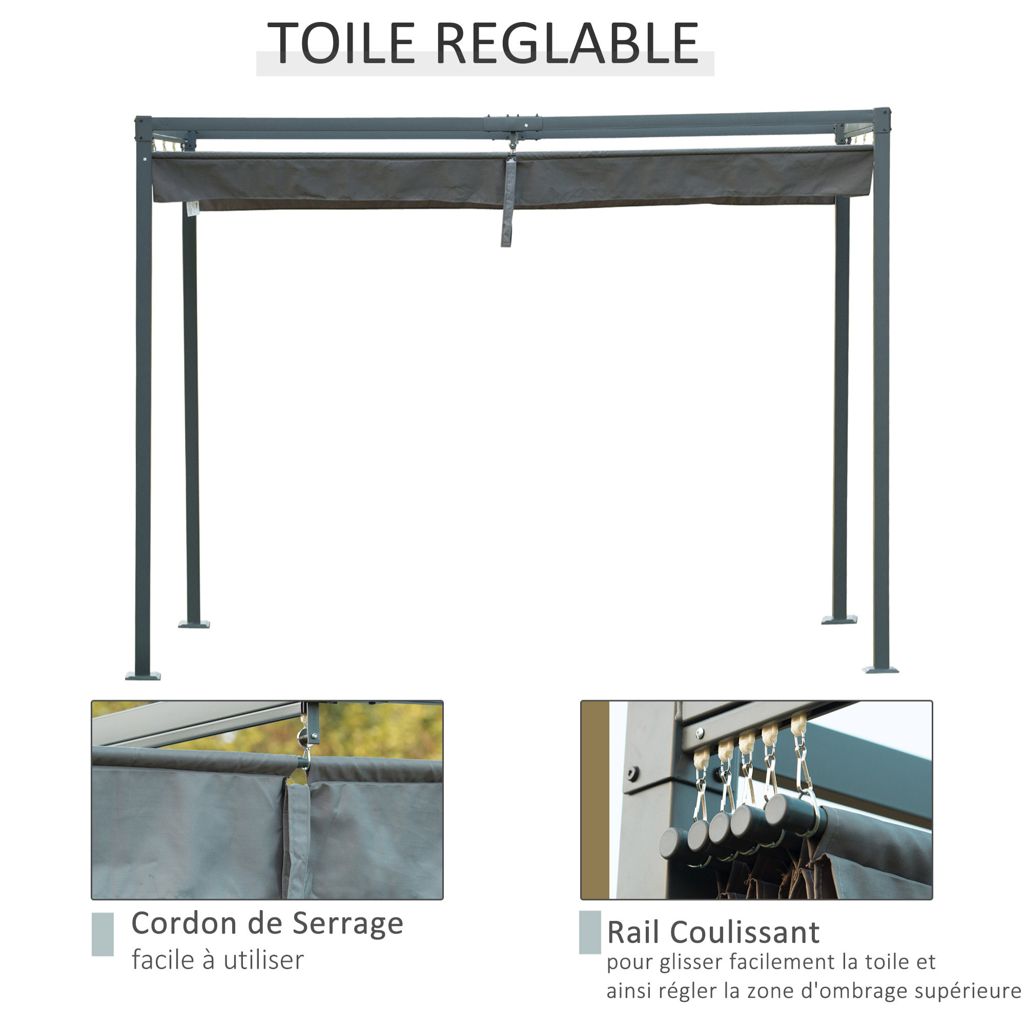 Pergola rétractable polyester haute densité métal époxy