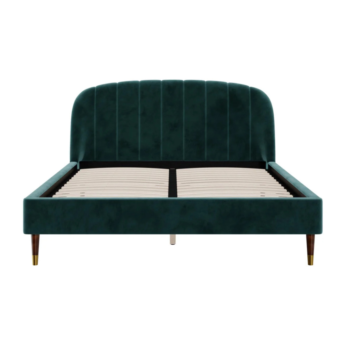 Lit double 160x200 cm en velours vert et pieds doré - Gala