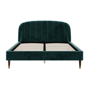 Lit double 160x200 cm en velours vert et pieds doré - Gala