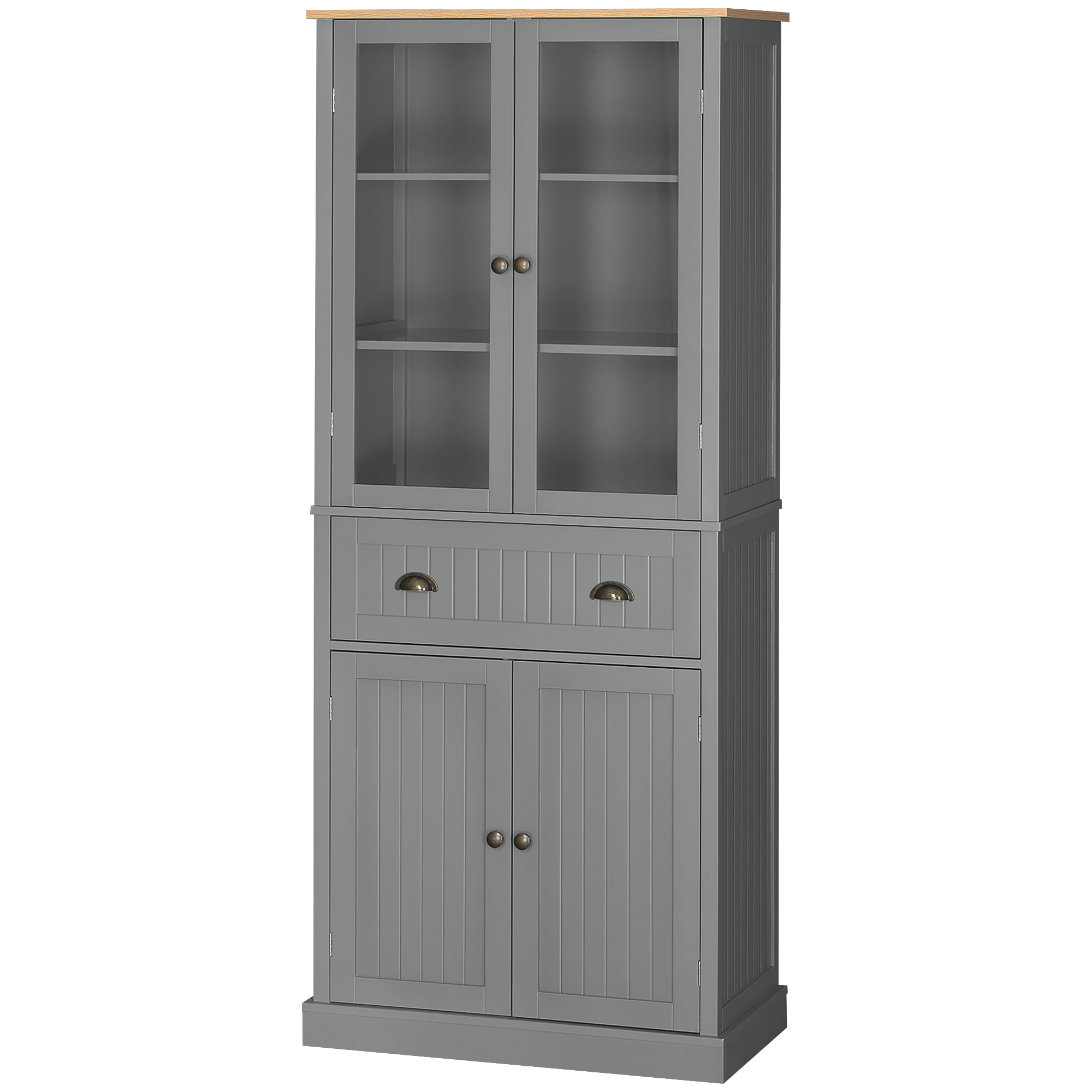 Armoire de cuisine buffet haut 4 portes grand tiroir coulissant dim. 76L x 40l x 182H cm panneaux gris verre