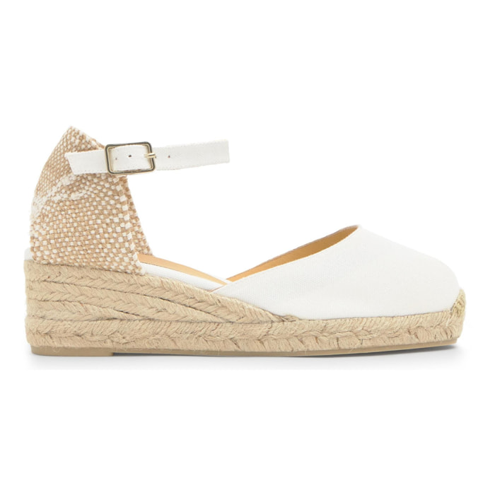 Alpargata de cuña 3 cm en lona de algodón con pulsera y hebilla