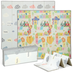 Tapis de jeu - tapis enfant pliable réversible - dim. 194 x 176,5 cm ép. 1,5 cm - chiffres lettres colorés