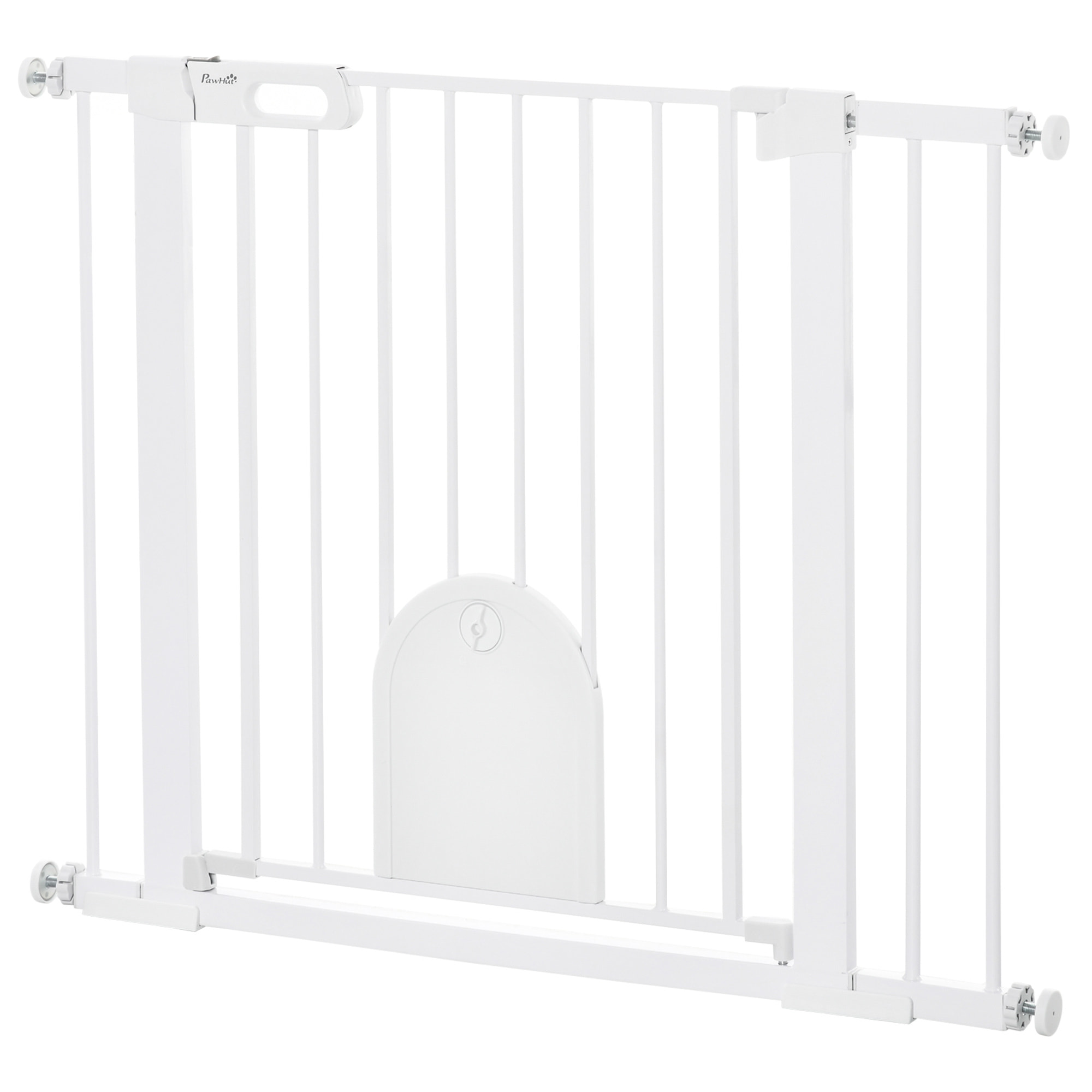 Barrière de sécurité chien H.76 cm - porte verrouillable - fixation par pression 75-103 cm - acier ABS blanc