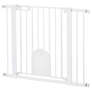 Barrière de sécurité chien H.76 cm - porte verrouillable - fixation par pression 75-103 cm - acier ABS blanc