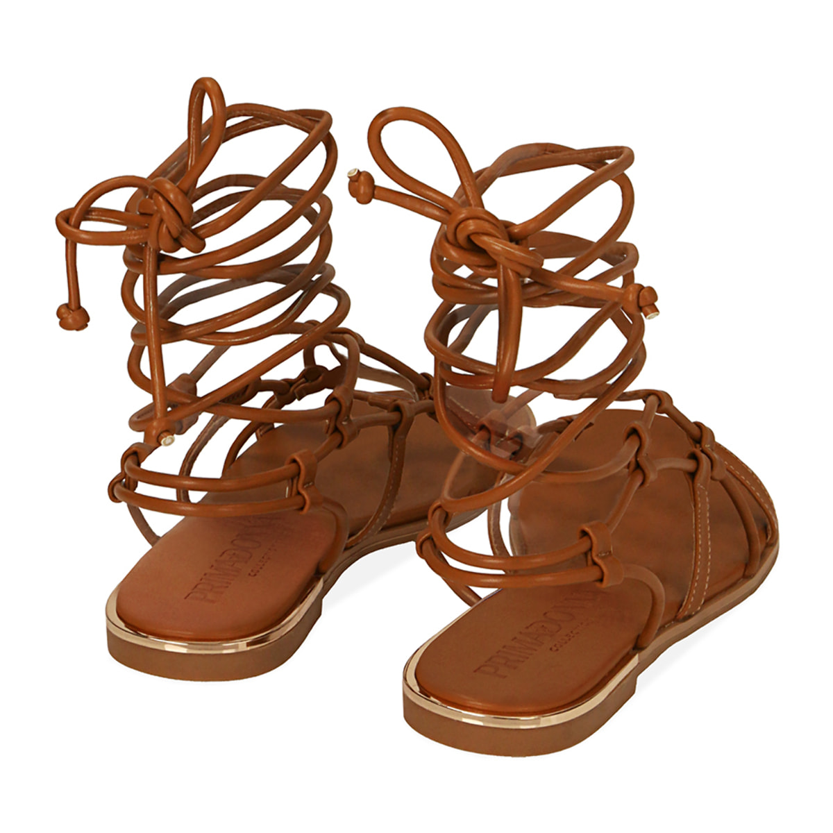 Sandalias lace-up color coñac con múltiples tiras