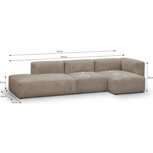 Canapé d'angle à droite modulable 5 places en velours côtelé - MODULO