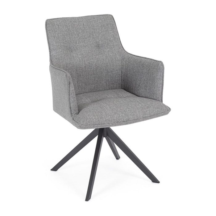 Set di sedie girevoli GOUVEIA in alluminio antracite e tessuto grigio, con braccioli