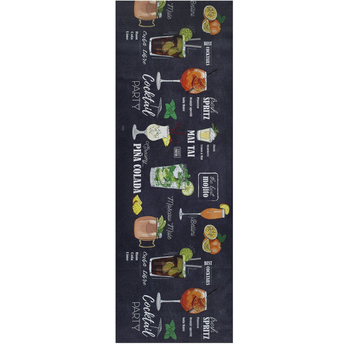 RICCI Alfombra vinílica de cocina diseños de cócteles en negro, varias medidas disponibles.