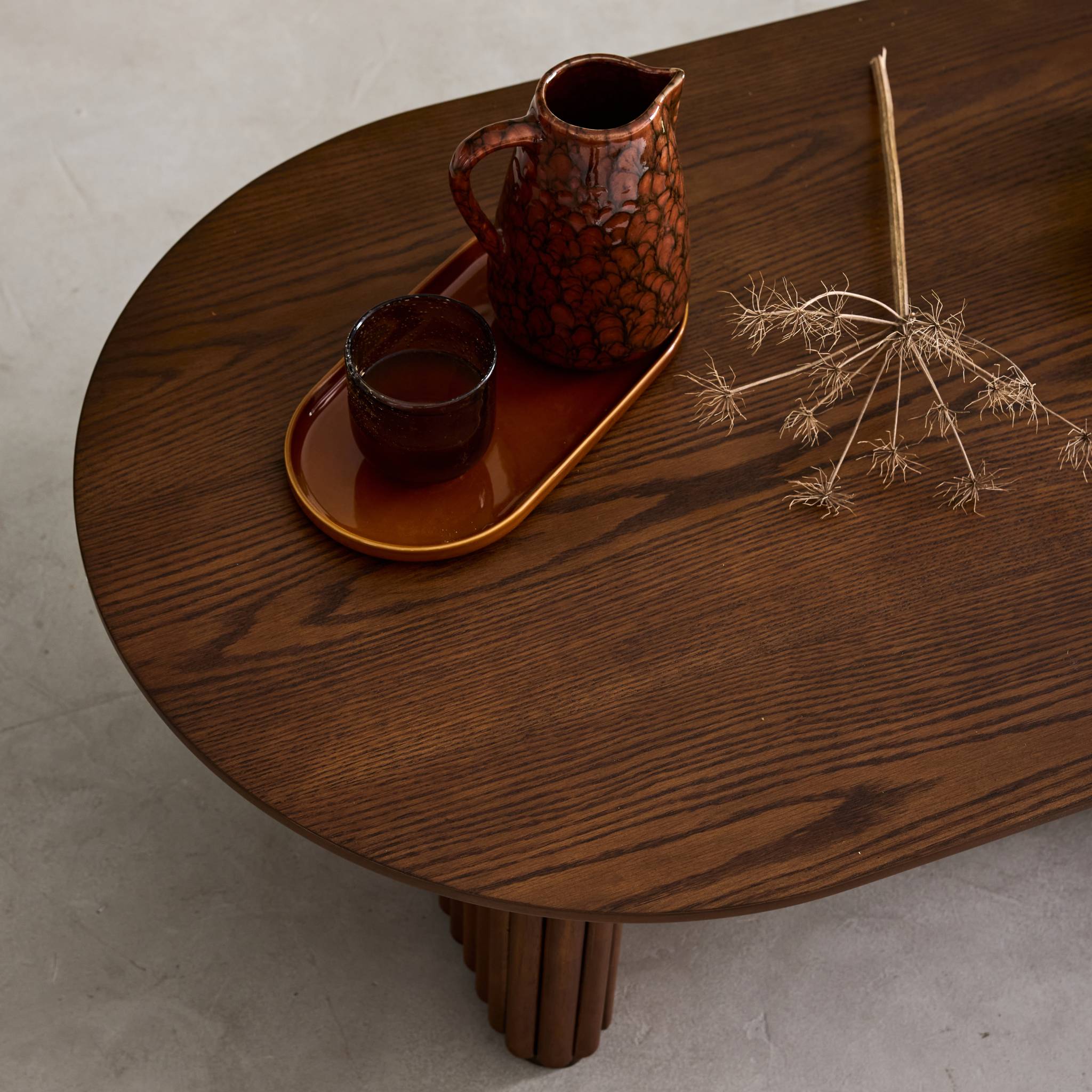 Table basse ovale bois d'hévéa placage chêne GABRIELLE