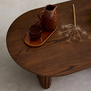 Table basse ovale bois d'hévéa placage chêne GABRIELLE