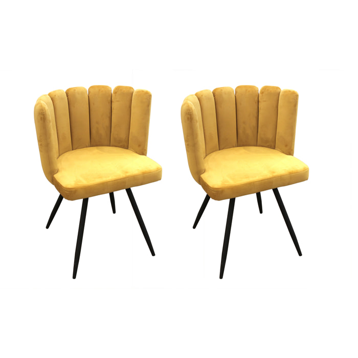 Chaise Ariel Velours Jaune - Lot De 2