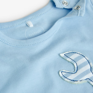 Pelele corto recién nacido, algodón estampado, azul celeste