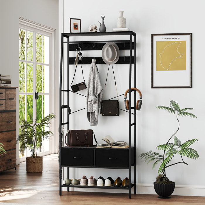 Porte-manteau vestiaire d'entrée style industriel multi-rangement dim. 80 x 30 x 180 cm noir