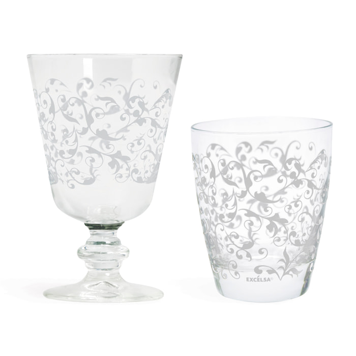 Lot de 12 verres à pied et verres Excelsa Domus, verre, 28 cl et 30 cl, blanc