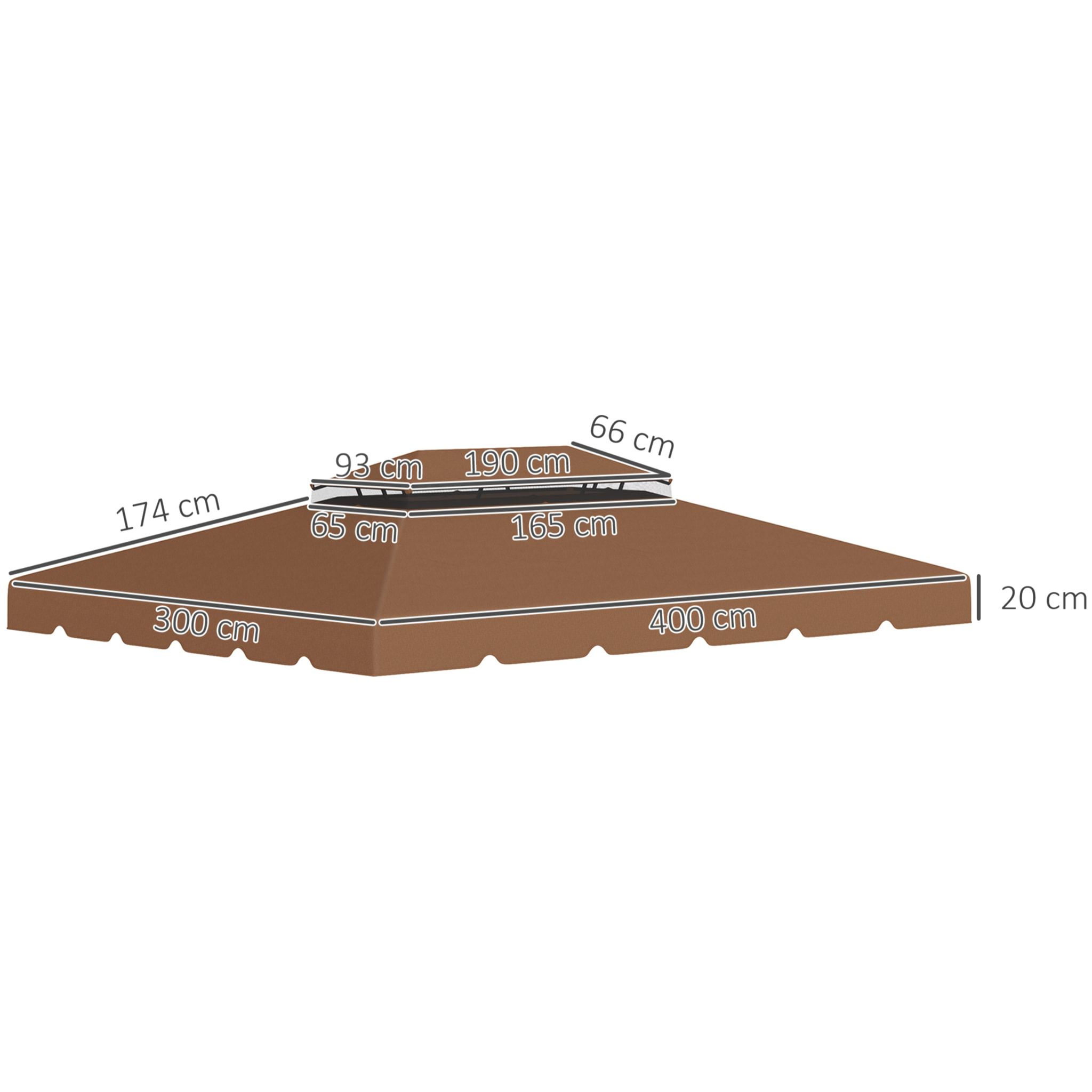 Techo de Repuesto para Cenador con Doble Techo 4x3 m Cubierta de Repuesto para Pabellón Gazebo Exterior con 8 Orificios de Drenaje Café