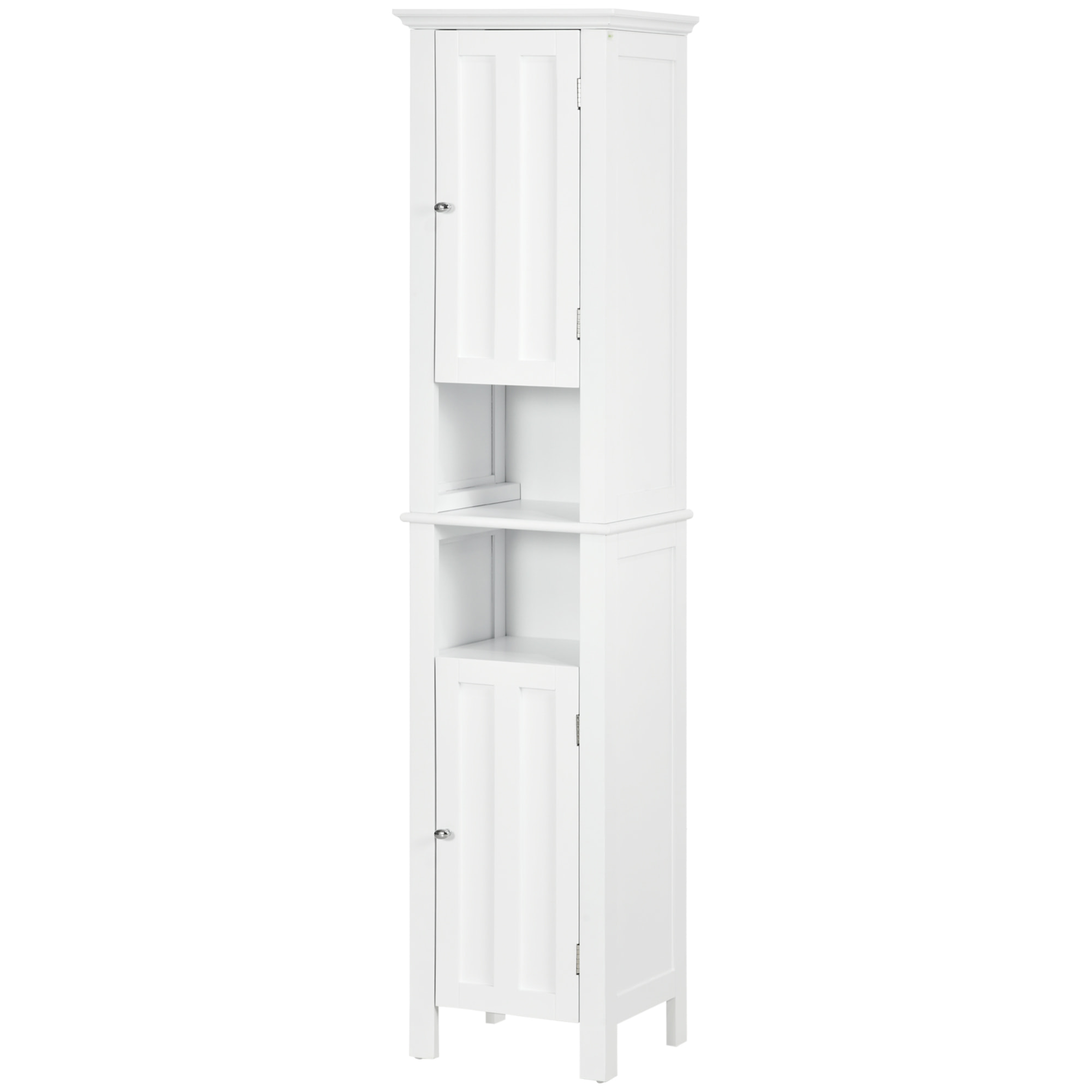 Meuble colonne de salle de bain 2 portes 2 étagères 2 niches - dim. 35L x 30l x 158H cm - MDF blanc