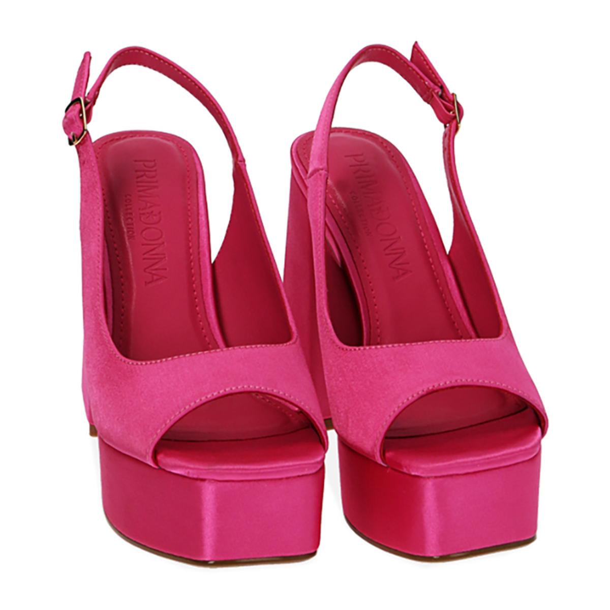 Sandali fucsia in raso, tacco 10 cm