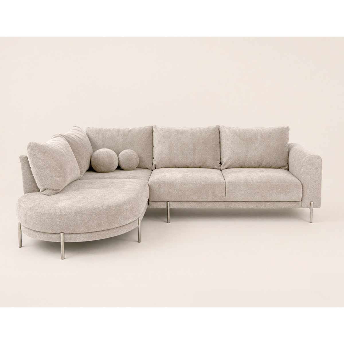 Gabin - Canapé d'angle gauche 5 places en velours texturé - Beige