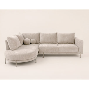 Gabin - Canapé d'angle gauche 5 places en velours texturé - Beige