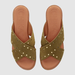 Sandalias de Serraje - Kaki - Tacón: Bajo