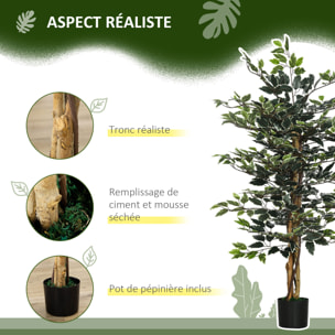 Arbre artificiel plante artificiel ficus banian hauteur 1,3 m tronc branches liane lichen feuilles grand réalisme pot inclus