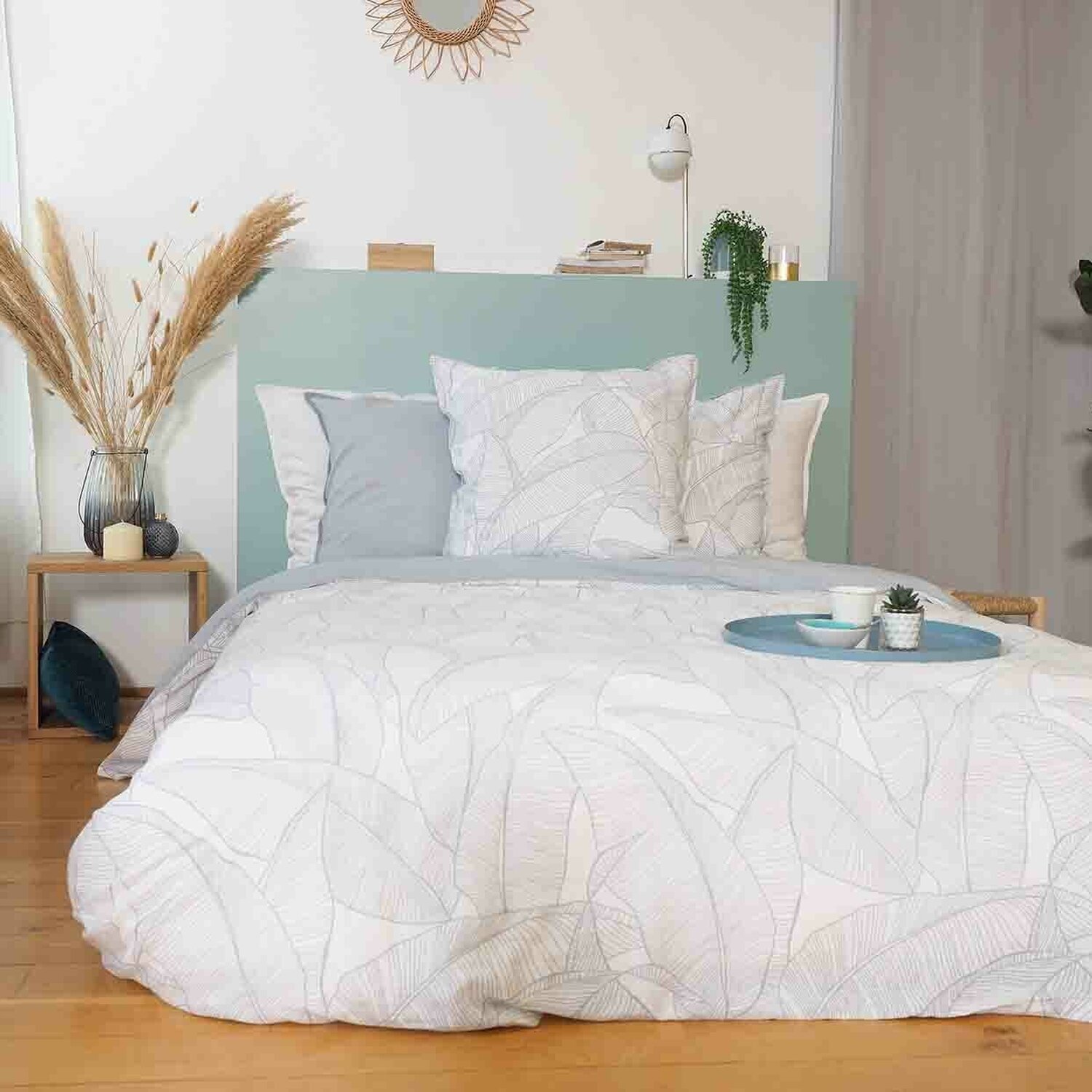 Parure housse de couette imprimé 100% coton - pampelune - bleu