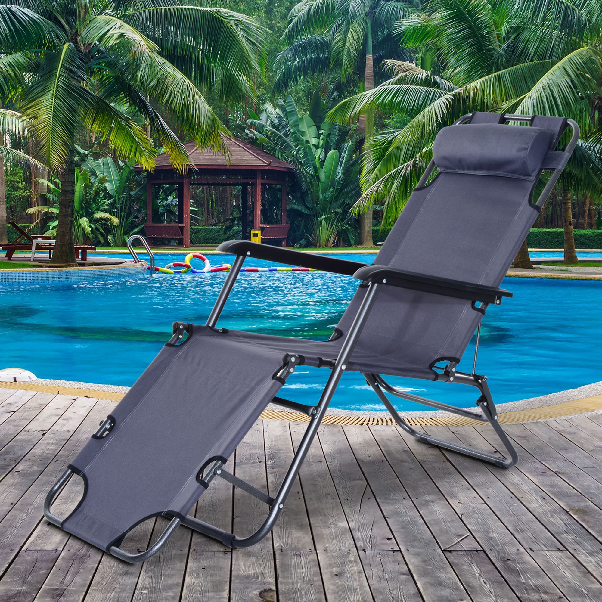 Tumbona Inclinable Acero Plegable con Almohada Playa Camping Piscina Hamaca 178x60x29cm Gris