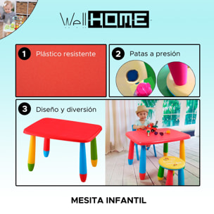 Mesita infantil rectangular roja, en plástico, l:73 cm x f:58 cm x h:48 cm