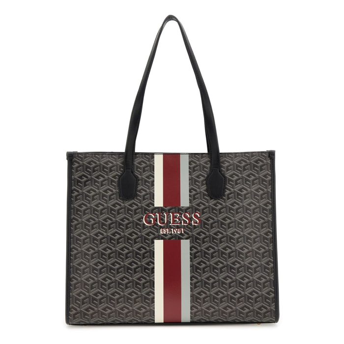 Bolso shopper Silvana - estampado - logo estampado - negro y rojo