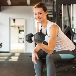 Juego de Mancuernas Hexagonales, 2 x 12,5 kg, de Hierro Fundido, Recubiertas de Goma, Juego de Pesas con Barras de Conexión para Entrenamiento en Casa, Gimnasio y Oficina, Negro y Plata