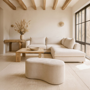 Banc en tissu bouclette beige et structure en bois CÔME