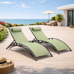 Lot de 2 transats ajustables gris et kaki MEDAN