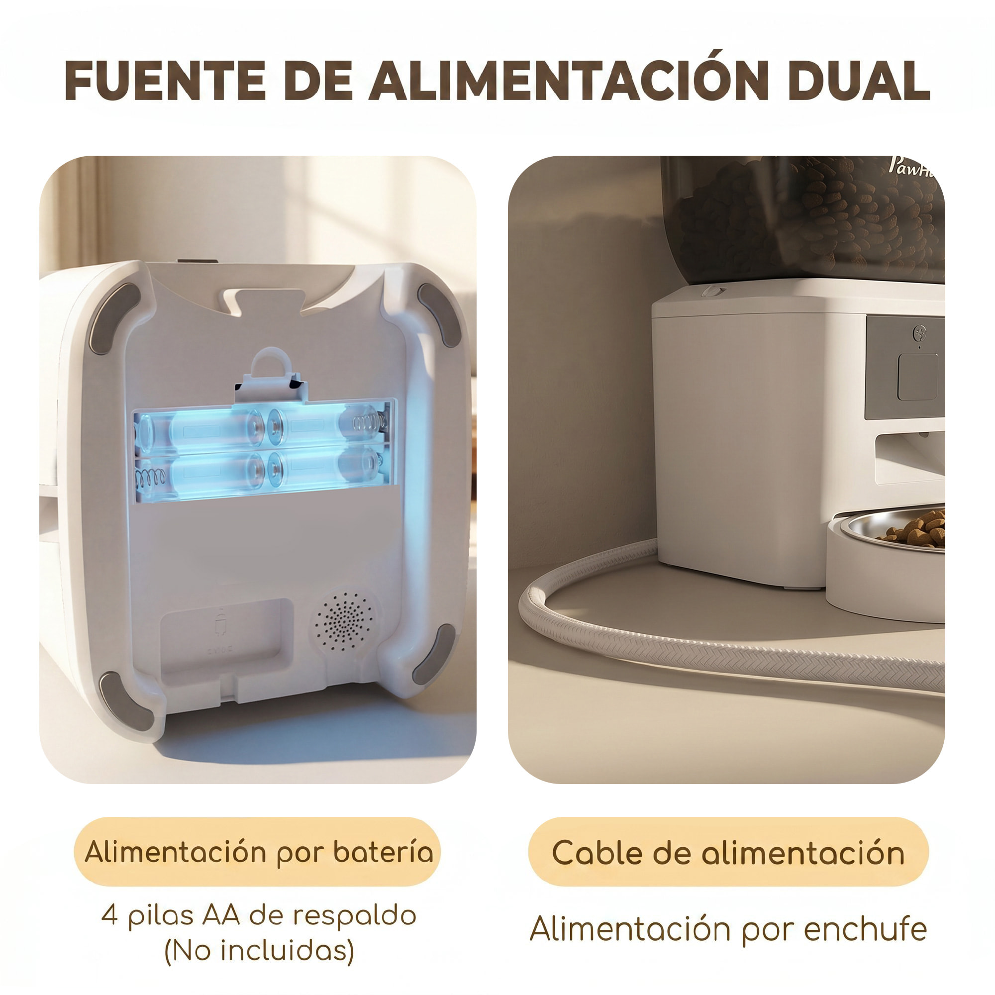 Comedero Automático 4L WiFi 2.4G, Dispensador de Comida para Gatos Perros con Control App, 2 Cuencos, 1-10 Comidas al Día, Grabadora Voz 10s, Antiatascos, 2 Fuentes Alimentación, Fácil Limpiar