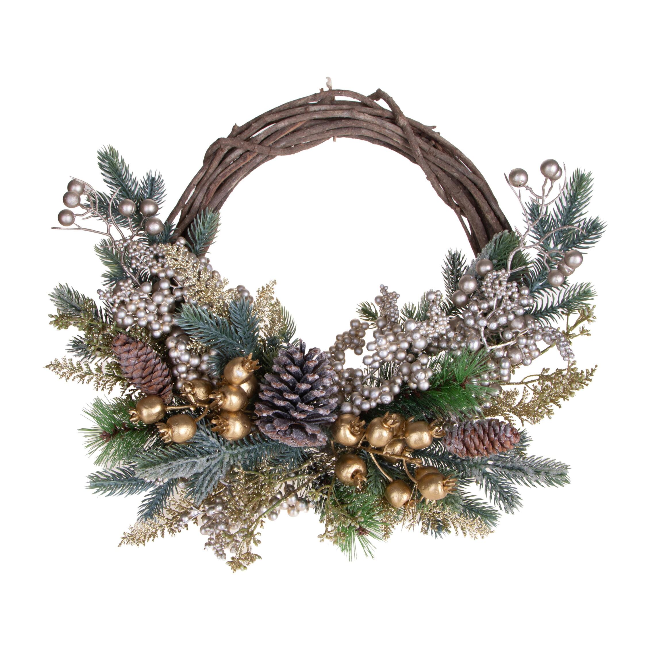 Corona dm willow abete ilex e pigne - Pezzi 1 - ORO - Bianchi Dino SpA