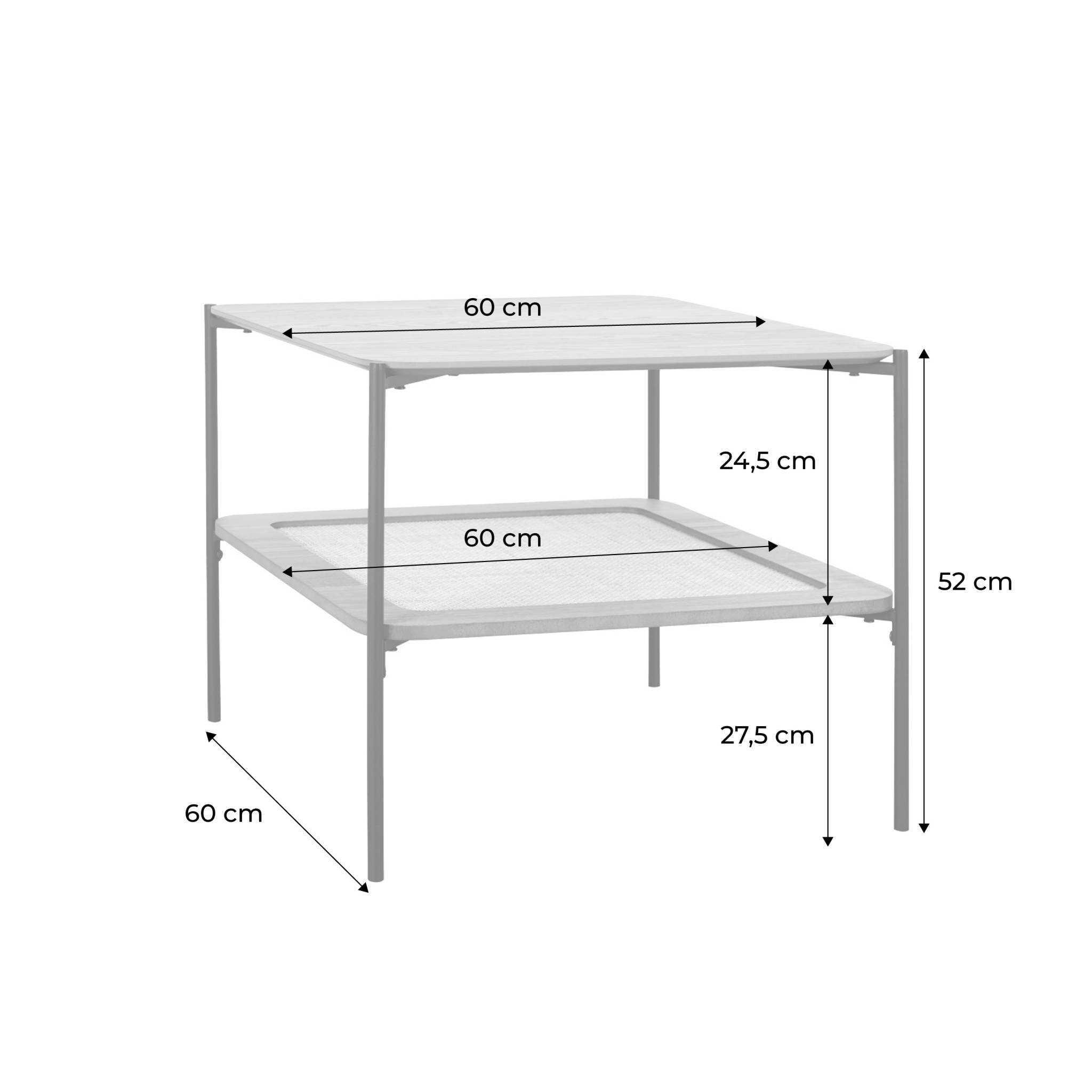 Table basse carrée décor bois et cannage double plateau MANADO