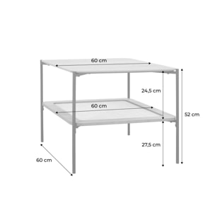 Table basse carrée décor bois et cannage double plateau MANADO