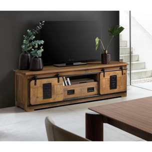 Mueble tv 2 puertas correderas y 1 cajón - madera de mango y metal - 55x180x50cm
