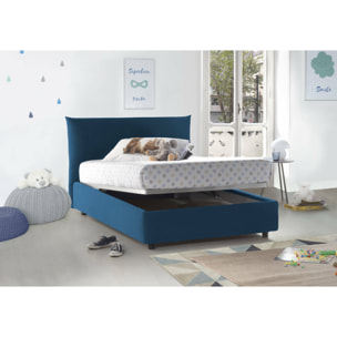 Letto piazza e mezza Ornella, Letto contenitore con rivestimento in tessuto, 100% Made in Italy, Apertura frontale, adatto per materasso Cm 120x190, Blu