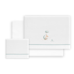 Triptico Minicuna Franela Don Algodon Conejo Nubes Bco/Verde