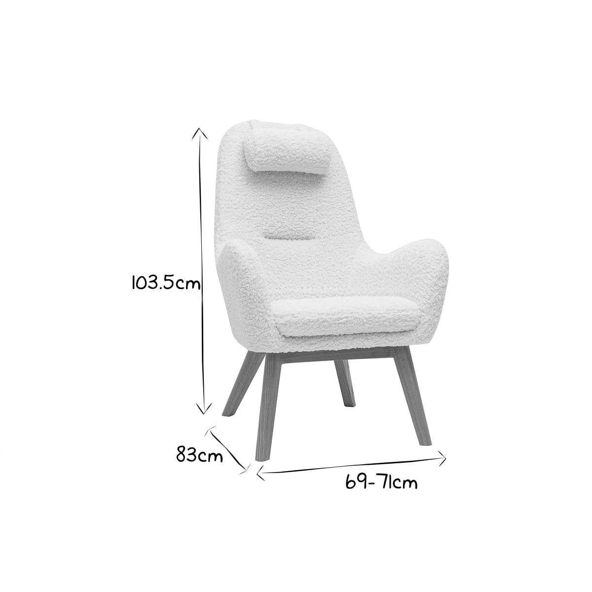 Fauteuil scandinave en tissu effet peau de mouton blanc et bois clair MANIA