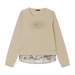 Felpa con inserto effetto camicia e dettagli dorati