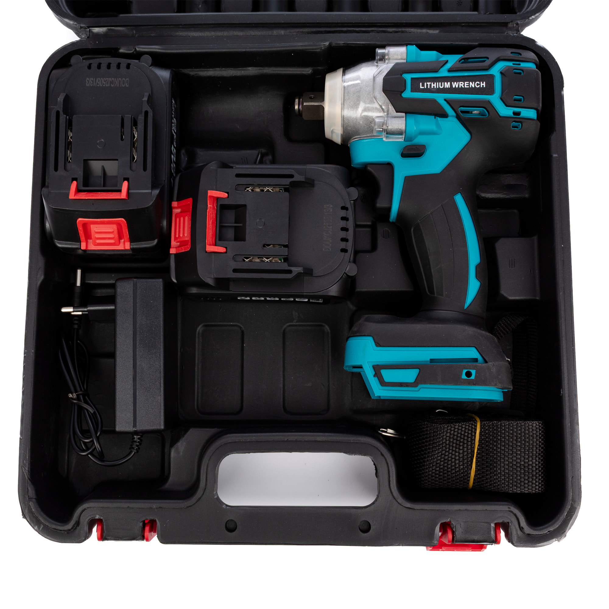 Llave de impacto eléctrica inalámbrica 12V con motor sin escobillas, maletín de transporte y 25 accesorios. 2 baterías de 13.000 mAh.